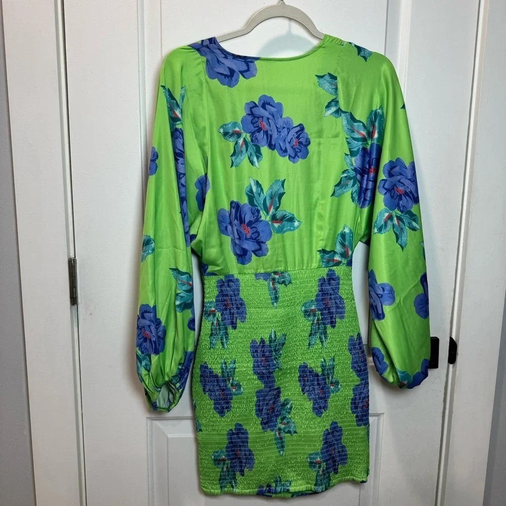 Free People Mini Dress Cassie Dress Lime Blue Size S Summer Dress - Picture 7 of 16